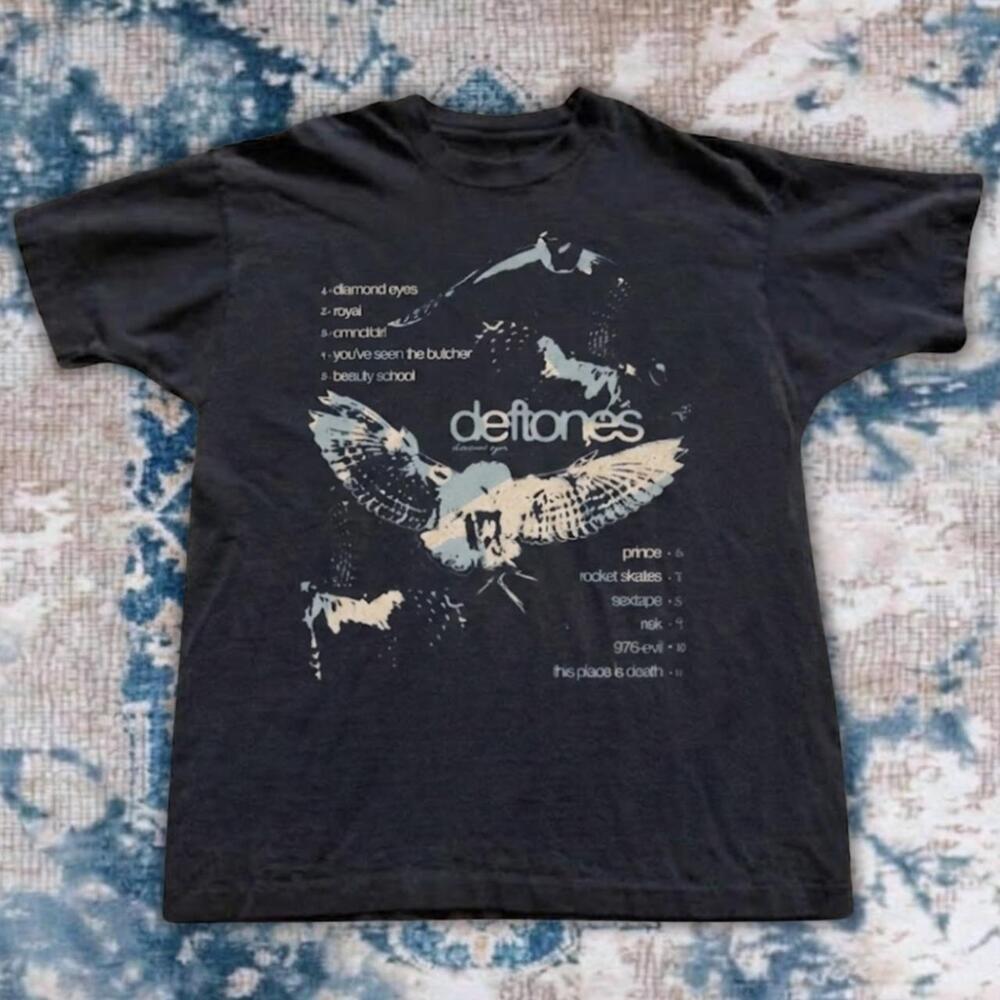 Deftones Diamond Eyes Owl Tracklist Graphic Vintage Grunge Faded Black T-Shirt